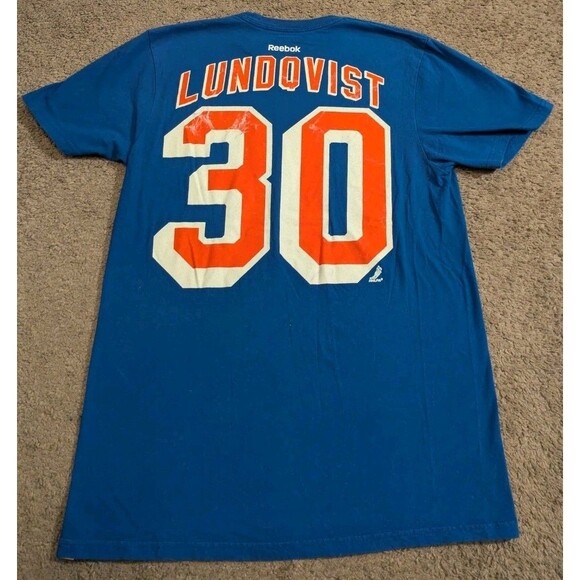 Reebok New York Rangers Henrik Lundqvist Blue T-Shirt Jersey Men's Medium - Picture 2 of 6